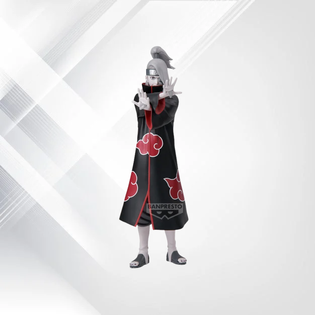 Figurka Deidara Noir Edge Collection 23 cm – Naruto Shippuden, Banpresto – płaszcz Akatsuki z czerwonymi chmurami, widok z przodu