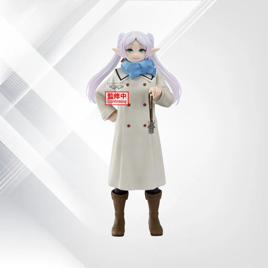 Figurka Frieren Holy Emblem 20 cm – Frieren: Beyond Journey’s End, Banpresto – zimowy płaszcz i emblemat na sznurku